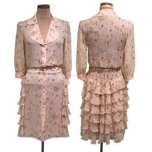 Manoush Dress Size 38 6 Pastel Peach Pink Tulip Floral Heart Print Silk